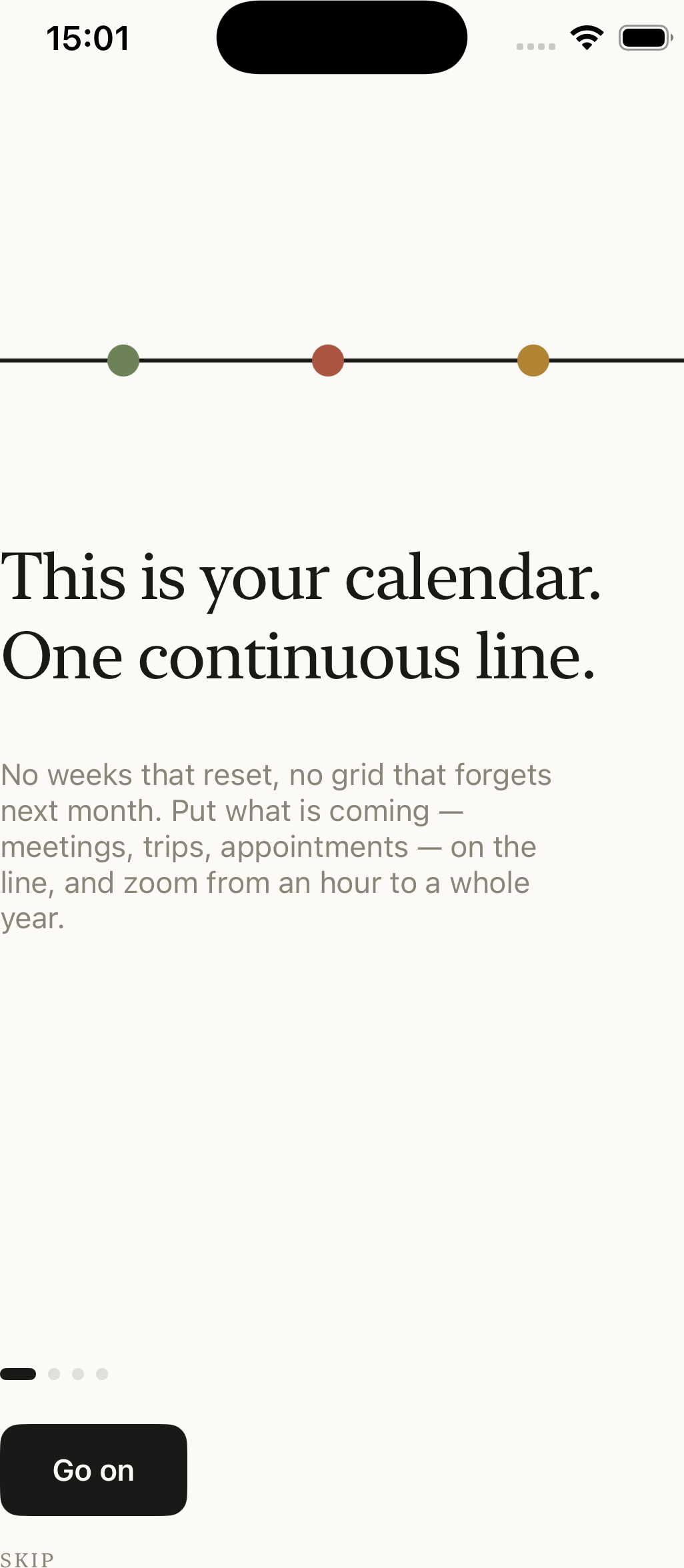 Lifeline onboarding screen introducing one continuous line