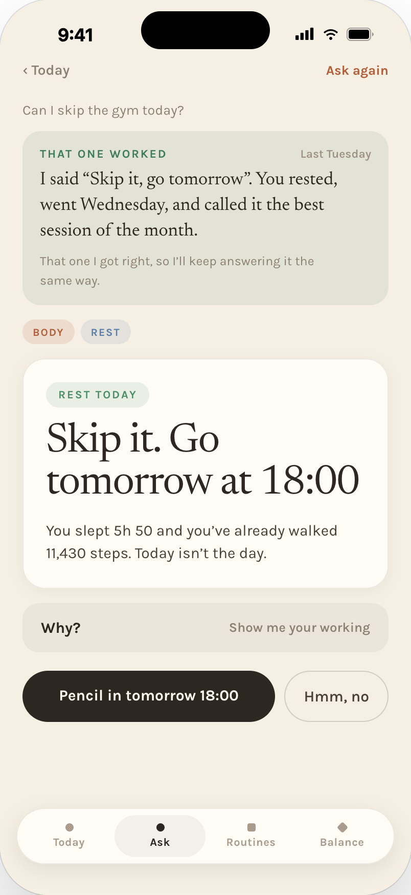 Mom? Fragen — Freitext und Snippet-Chips
